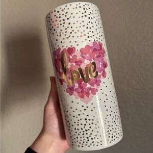 White Vase with Pink Hearts and Gold Accents